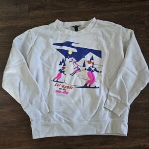 J. Crew White Ski Babes Graphic Sweatshirt S